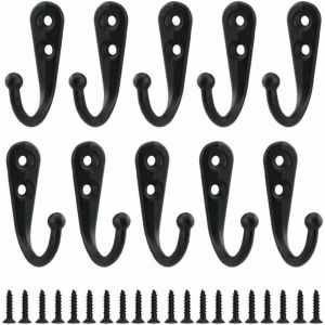 Sunxury - 10pcs Rétro Crochet de Manteau Métal Noir Patère Murale à Visser Individuelle Patère Porte Manteau Vintage Murale pour Peignoir Maison