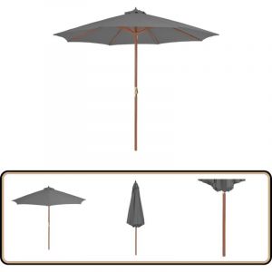 Parasol d'extérieur avec mât en bois 300 cm anthracite - Parasol De Jardin - Parasol Exterieure - Parasol Bois - Parasol Rectangulaire - Parasol 3
