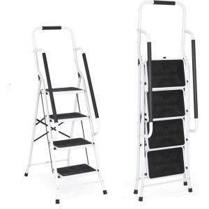 scabeau en Acier De 4 Marches Tabouret Marche Pied Pliant Echelle Escabeau Professionnel avec Pieds Anti D&eacute;rapant, Larges Marches et D&eacute;tachable Main