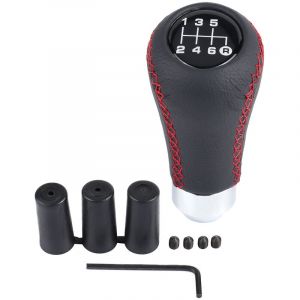 Jeffergarden Pommeau de levier de vitesse en pu à 6 vitesses pour véhicule de voiture universel avec 3 tuyaux rouge