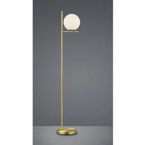 Lampadaire Sph&egrave;re Verre Blanc Laiton H150 cm Pure Trio Lighting
