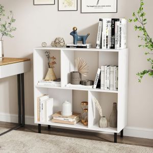 Costway - Bibliothèque à 4 Cubes, Étagère à 2 Niveaux avec Pieds en Métal, Étagère de Rangement Horizontale, Étagère d'Affichage Moderne, Blanc