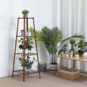 Unho - Porte Plante en Bambou - Etagère à Fleurs Echelle Intérieur pour Sallon Chambre Bureau - l 38x38x117cm