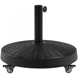 Yaheetech Pied de Parasol Lourde &agrave; Roulettes 24 kg Imitation Rotin Base Parasol en R&eacute;sine pour M&acirc;t de &Oslash;38 mm/ 48 mm du Parasol de Jardin Ext&eacute;rieur 52