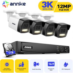Kit de Vid&eacute;osurveillance Ext&eacute;rieur 12MP H.265+ nvr avec 1TB et 4 Cam&eacute;ras 5MP de Vid&eacute;osurveillance Etanches D&eacute;tection de Personne Alarme par E-Mail