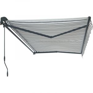 Canop&eacute;e Store Banne Motoris&eacute; Gris et blanc Semi Coffre 3 x 2.5m &ndash; Store R&eacute;tractable pour Terrasse, Balcon & Jardin &ndash; Manivelle &agrave; Gauche &ndash; Aluminium