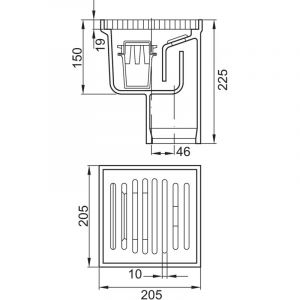 ACO Siphon de sol fonte DN100/90 degr&eacute;s/2,0l/s/ L15 avec grille+ES/peinture, 5009.40.00