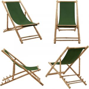 Chaise de terrasse Bambou et toile Vert - Chaises De Jardin - Chaises Longues - Mobilier De Jardin - Chaise Pliante - Chaise De Plage - Home & Living