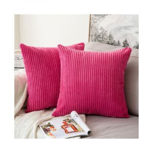 45x45cm Fushia Lot de 2 Decorative Housse de Coussin en Velours Côtelé Canapé Taie d'oreiller Douce pour Maison Salon Chambre Lit