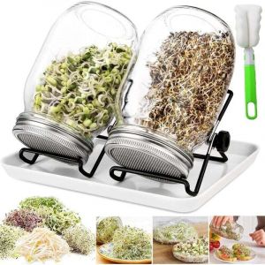 Bocaux &agrave; Germer De, 950 ML Germoir en Verre avec, Germoir pour Graines &agrave; Germer, 2 Grilles, 2 Supports, 1 Bol De Germination, Bocal &agrave; Germes pour