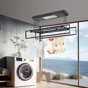 S&eacute;choir &agrave; linge de plafond, &Eacute;tendoir &agrave; linge &eacute;lectrique extensible, avec t&eacute;l&eacute;commande, Jusqu'&agrave; 35 kg, S&eacute;choir mural extensible, Noir