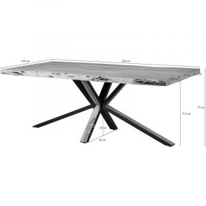 Table tranche d'arbre 220x100x77 Acacia laqué beige / pied central anthracite mat / nature FREEFORM