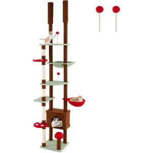 COSTWAY Arbre &agrave; chat, hauteur sous plafond, champignon, 207-237/247-277 cm, du sol au plafond, arbre &agrave; chat avec panier suspendu, poteau &agrave; griffer en