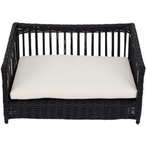 Teamson Pets Clotho Intérieur Extérieur Osier Rotin Chat ou Petit Chien Lit Canapé Chaise Longue Résistant à l'eau avec Coussin Lavable Amovible