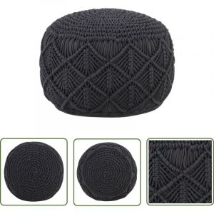 The Living Store - Pouf fait à la main en macramé Anthracite 45x30 cm Coton - Pouf Design - Pouf Moderne - Pouf Ethnique - Pouf Artisanal - Pouf