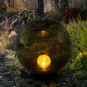 Lampes solaires boule pour le jardin Lampes solaires de jardin rondes led boule solaire boule 25 cm pour l'ext&eacute;rieur, verre craquel&eacute;, 1x led blanc