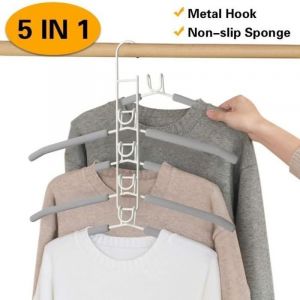 5 en 1 Cintre en M&eacute;tal Magique Multi-Fonction Cintre Anti-d&eacute;rapant avec Une &eacute;ponge Multicouche en EVA pour Jupes T-Shirts Pantalons