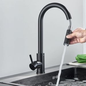 Robinet de Cuisine Pomme d'arrosage noire, Robinet de Cuisine &agrave; Arc Haut Pomme d'arrosage Amovible 2 Modes de Pulv&eacute;risation Robinet Mitigeur d'&Eacute;vier