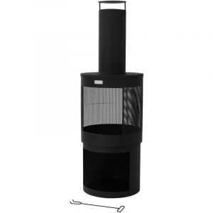 Ml-design - Foyer de Jardin avec Cheminée, 131x45 cm, Rond, Noir, en Acier, Poêle de Terrasse Extérieur avec Tisonnier, Toit Amovible & Support à
