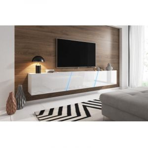 Les Tendances - Meuble tv à suspendre slant 240 avec led rgb 240x40x35 cm-Blanc-Blanc-240 --