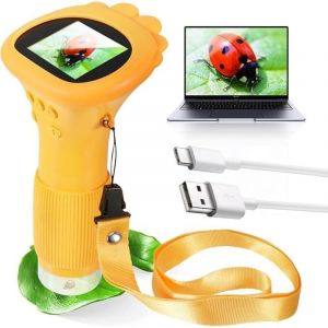 Microscope Enfant, Microscopes Portable Enfant, avec &eacute;cran IPS 2,0", Microscope num&eacute;rique, &eacute;cran 200X, Port USB vers PC, Jaune de Poche