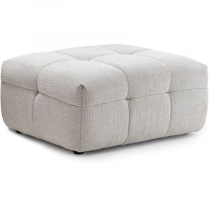 Pouf en bois et polyester effet mattelass&eacute; &eacute;cru