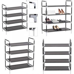 Range-chaussures avec 4 étagères Métal et Tissu non tissé Noir - Etagere Chaussure - Meuble Rangement Chaussures - Rangement Chaussures - Organiseur