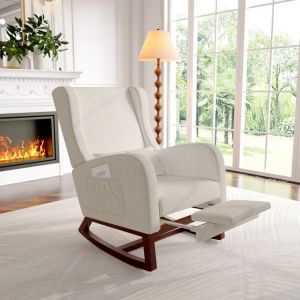 Sureh - Fauteuil à bascule, rocking chair avec repose-pieds rétractable, fauteuil allaitement, chaise a bascule en velours mat, pieds en bois,