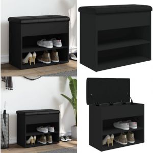 Vidaxl - Banc &agrave; chaussures noir 62x32x50 cm bois d'ing&eacute;nierie - Banc Chaussure - Banc Entr&eacute;e - Rangement Chaussures - Meuble Entr&eacute;e - Banc Coffre