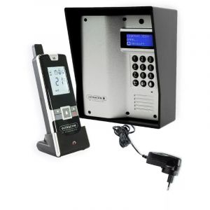 Interphone autonome sans-fil longue distance 600m digicode UltraCOM3 avec visière noire + combiné + transformateur 12V
