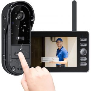 Visiophone Vid&eacute;o avec &Eacute;cran, Sonnette Sans Fil Exterieur Etanche 1080P Sonnette Sans Fil Avec Camera avec &eacute;cran IPS de 4.3 Visiophone Sans Fil IP65