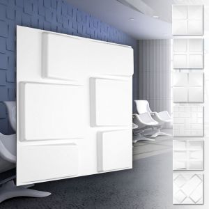 Panneaux muraux 3D en plastique PVC - rev&ecirc;tement mural blanc avec aspect 3D - Motifs Cube: 3 qm 12 plaques, HD098