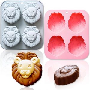 Lot de 2 moules en silicone t&ecirc;te de lion (4 cavit&eacute;s) - Moules de cuisson 3D pour chocolat, fondant et r&eacute;sine - Qualit&eacute; alimentaire et sans BPA