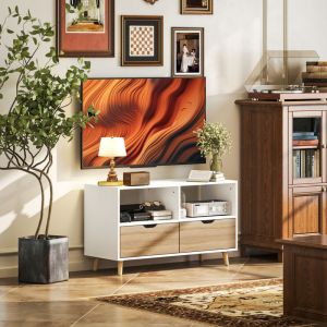 Redom - Armoire tv Lowboard avec 2 &eacute;tag&egrave;res, tiroir, Tableau tv pour t&eacute;l&eacute;viseur, tv Board pour le salon, blanc, 99x39x58.3 cm