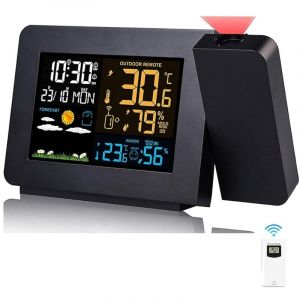 Station Météo Thermomètre Hygromètre sans Fil avec capteur, Horloge météo à Projection, thermomètre intérieur/extérieur avec Contrôle de Radio RCC,
