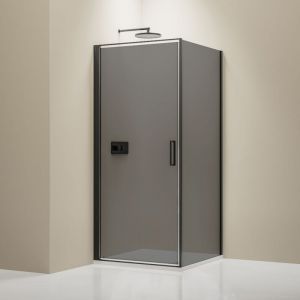 Paroi de douche Noire mat Verre gris Cabine de douche int&eacute;grale Parre douche angle porte battante - nt 416 - Toutes tailles dispo - 80 cm, 90 cm