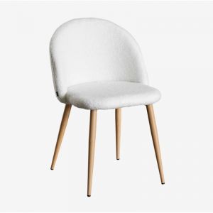 Sklum - Chaise de salle &agrave; manger en Borreguito Kana Blanc Ivoire Bois Naturel