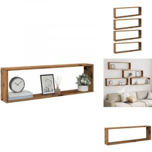 Vidaxl - tagères cube murales 4 pcs vieux bois 100x15x30 cm - Étagère Murale Cube - Étagères Murales Cube - Stockage En Forme De Cube - Étagère En