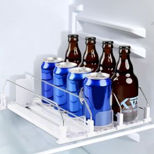 Rangement Organisateur Frigo, 3 Rang&eacute;es Distributeur Canette Rangement Canette Frigo Glissi&egrave;Re Ajustable, Distributeur Boisson Frigo, 31cm