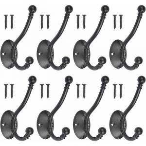 RHG Lot de 8 crochets porte-manteaux vintage en m&eacute;tal noir avec 16 vis R&eacute;tro Crochet de Manteau M&eacute;tal Noir Pat&egrave;re Murale &agrave; Visser Individuelle Pat&egrave;re
