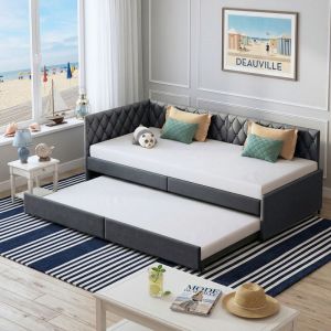 JOOKGBD- Canap&eacute;-lit convertible 90/180x200 cm, Lit escamotable 2 places avec sommier &agrave; lattes, Canap&eacute;-lit multifonctionnel en velours, pour petit