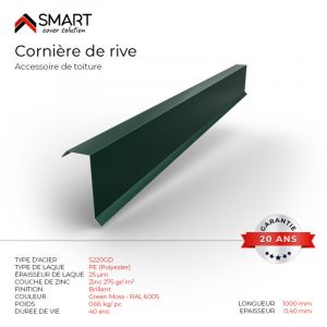 Cornière de rive - bac acier - tôle de couverture - Toiture - H12 Vert mousse ral 6005 L=1m