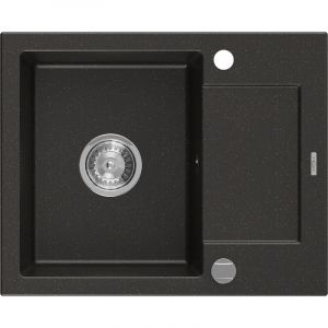 Mexen - Enzo évier en granit à 1 cuve avec un égouttoir court 576 x 465 mm, Noir/Or métallique - 6506571005-75