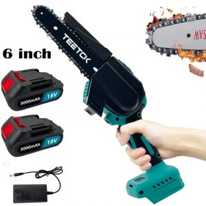Teetok - Tron&ccedil;onneuse thermique, tron&ccedil;onneuses de jardin sans froid de 15,2 cm + 2 batteries 3.0A + chargeur avec cha&icirc;nes de scie remplacement