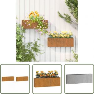 The Living Store Jardini&egrave;res murales 2 pcs Rouill&eacute; Acier corten 53x10x17 cm - Jardiniere Murale - Jardinerie - Pot De Fleurs Ext&eacute;rieur - Acier Corten