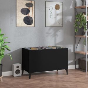 Armoire &agrave; disques-&Eacute;tag&egrave;re range CD-Meuble de rangement noir 74,5x38x48 cm bois d'ing&eacute;nierie 557246