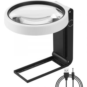 Linghhang - Grande loupe 4.35in 10X 30X avec lumière et Support, loupe Lumineuse led Portable Debout, loupe de Lecture Pliante avec pour Les Seniors