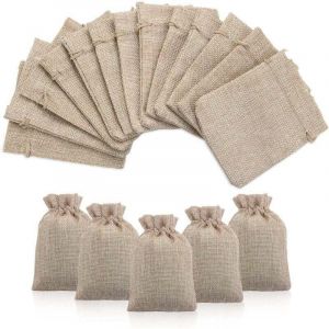 50pcs Jute Sac &Agrave; Cordon Sachets En Jute Sacs Cadeau Avec Cordon, Pochettes Sachets En Lin Chanvre Pochon Tissu Pour Dragees Lavande Calendrier De