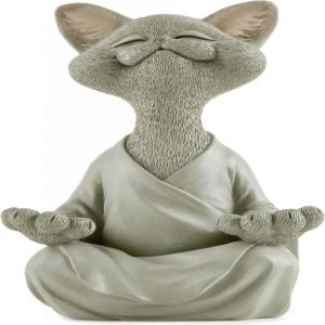 Gris Bouddha Chat Figurine m&eacute;ditation Yoga &agrave; Collectionner - Collection de Chat Heureux - Cadeaux d'amant de Chat pour Les Femmes, Cadeaux d'amant de