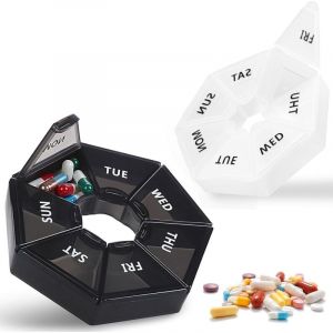 Pilulier Semainier en Paquet de 2 Boite Medicaments 7 Jours Semainier Medicament Pilulier Journalier Facile &agrave; Ouvrir Convient aux m&eacute;dicaments,